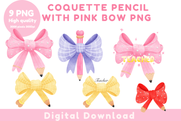 Coquette Pencil with Pink Bow: A Stylish and Versatile Digital Asset