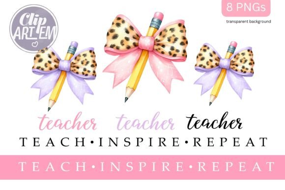 Coquette Teacher Pencil Bow 8 PNG Set: A Creative Back-to-School Resource