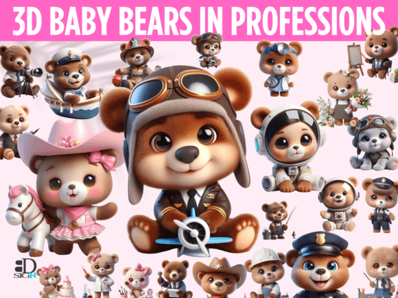 Cute 3D Baby Bears in Professions Bundle