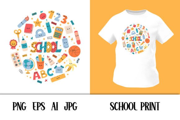 Cute School Print PNG Sublimation Design for Kids