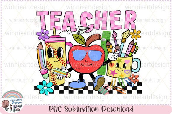 Groovy Teacher Back to School Doodle PNG