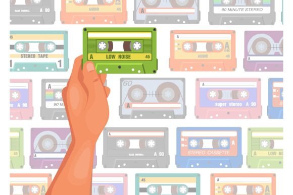 Hand Holding Cassette Cartoon Illustration: A Timeless Blend of Retro and Modern