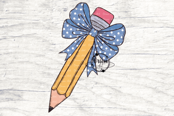 Pencil with a Blue Bow Png Clipart