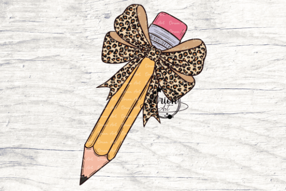 Pencil with a Leopard Bow Png Clipart