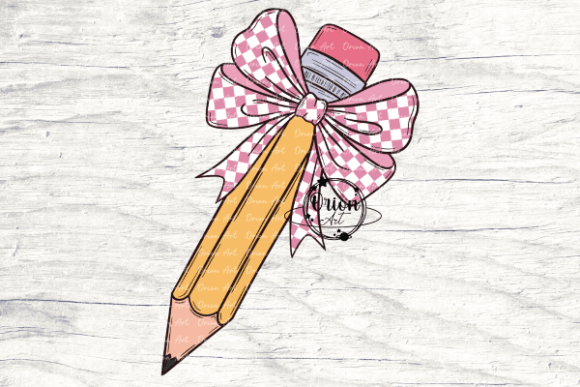Pencil with a Pink Checker Bow Png
