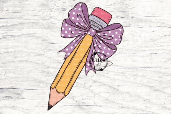 Pencil with a Purple Bow Png Clipart