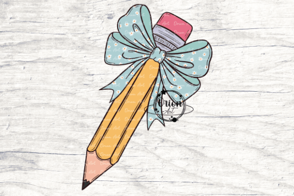 Pencil with a Teal Daisy Bow Png Clipart