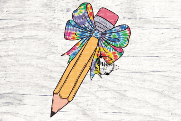 Pencil with a Tie Dye Bow Png Clipart