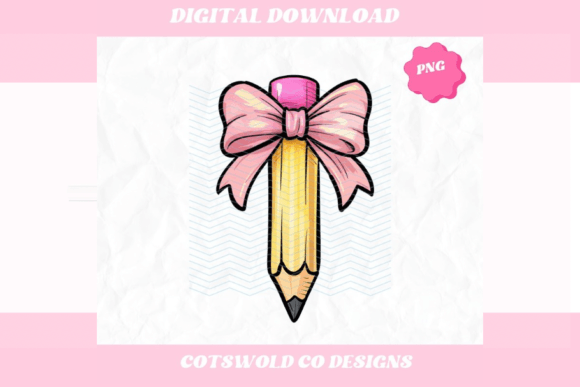 Pencil with Pink Bow Teacher PNG Design