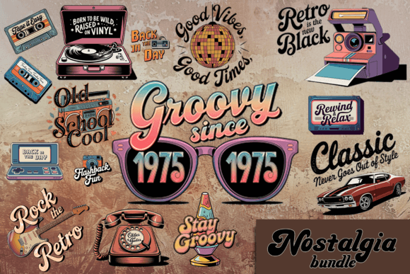 Retro Nostalgia Bundle - 15 PNG Designs