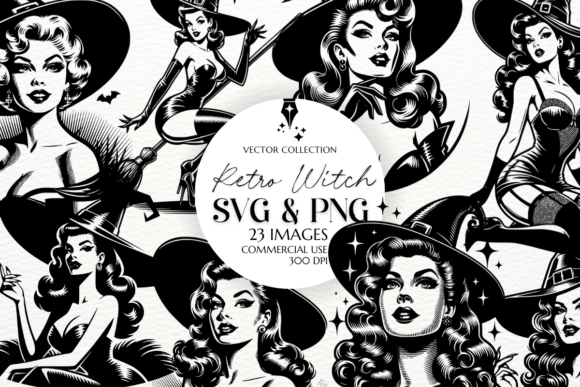 Retro Witch SVG PNG Clipart Sublimation