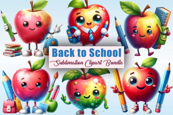 School Cute Apple Characters Clipart and Sublimation Bundle: A Creative Resource for Designers and Crafters