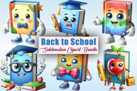 School Cute Book Characters Clipart