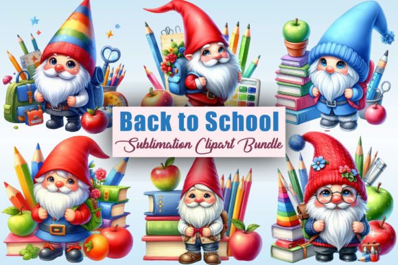 School Cute Gnome Sublimation Clipart