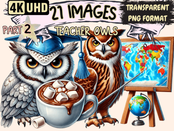Teacher Owls Clipart P2: A Creative Resource for Educators and Designers